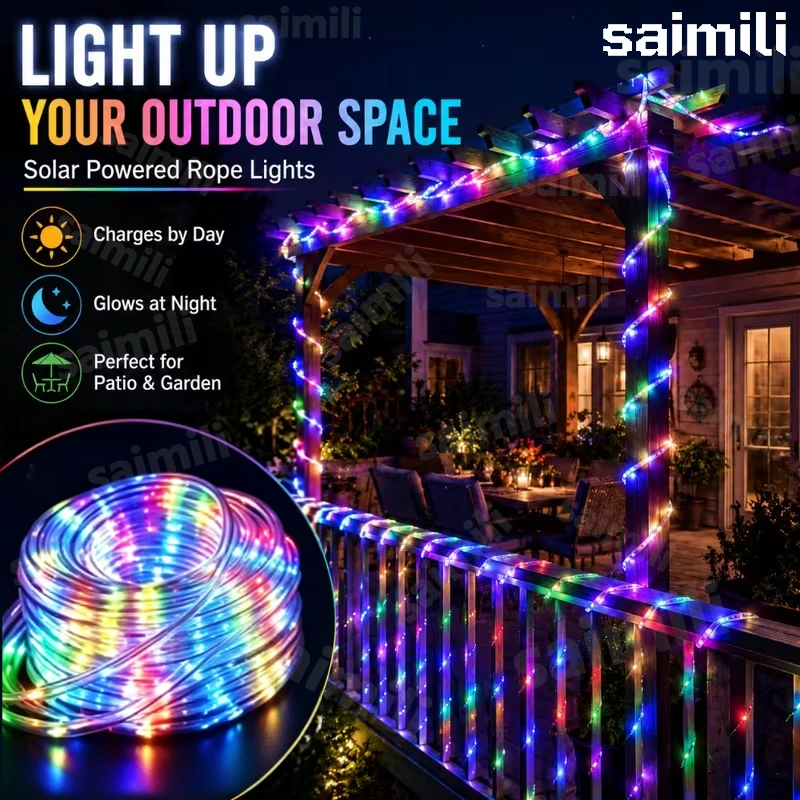 Waterproof Solar LED Garland Tube Rope String Light Outdoor Fairy Lamp For Garden Terrace Yard Tree Holiday Christmas Decoration