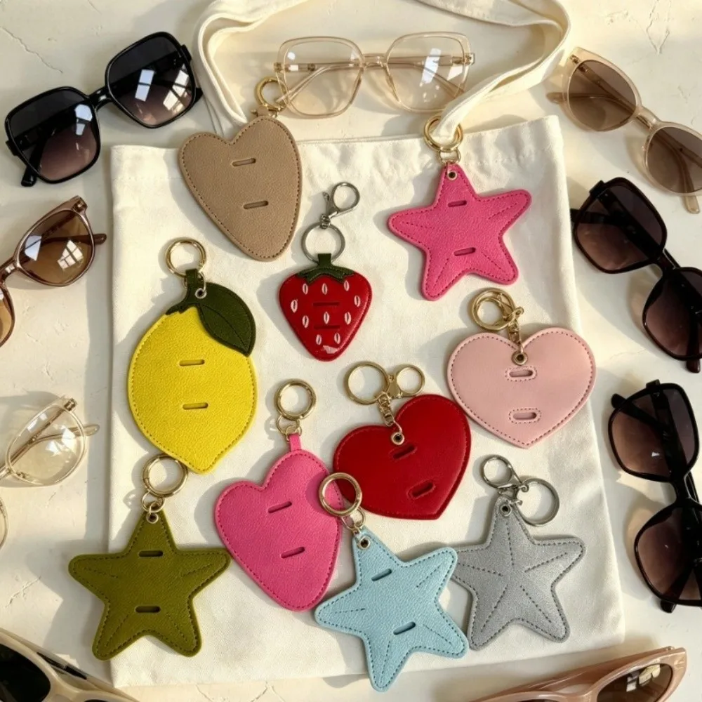 Lemon PU Leather Sunglasses Holder Portable Heart-Shaped Seastar Keyring Multi-Purpose Durable Eyeglasses Hanging Clip For Girls