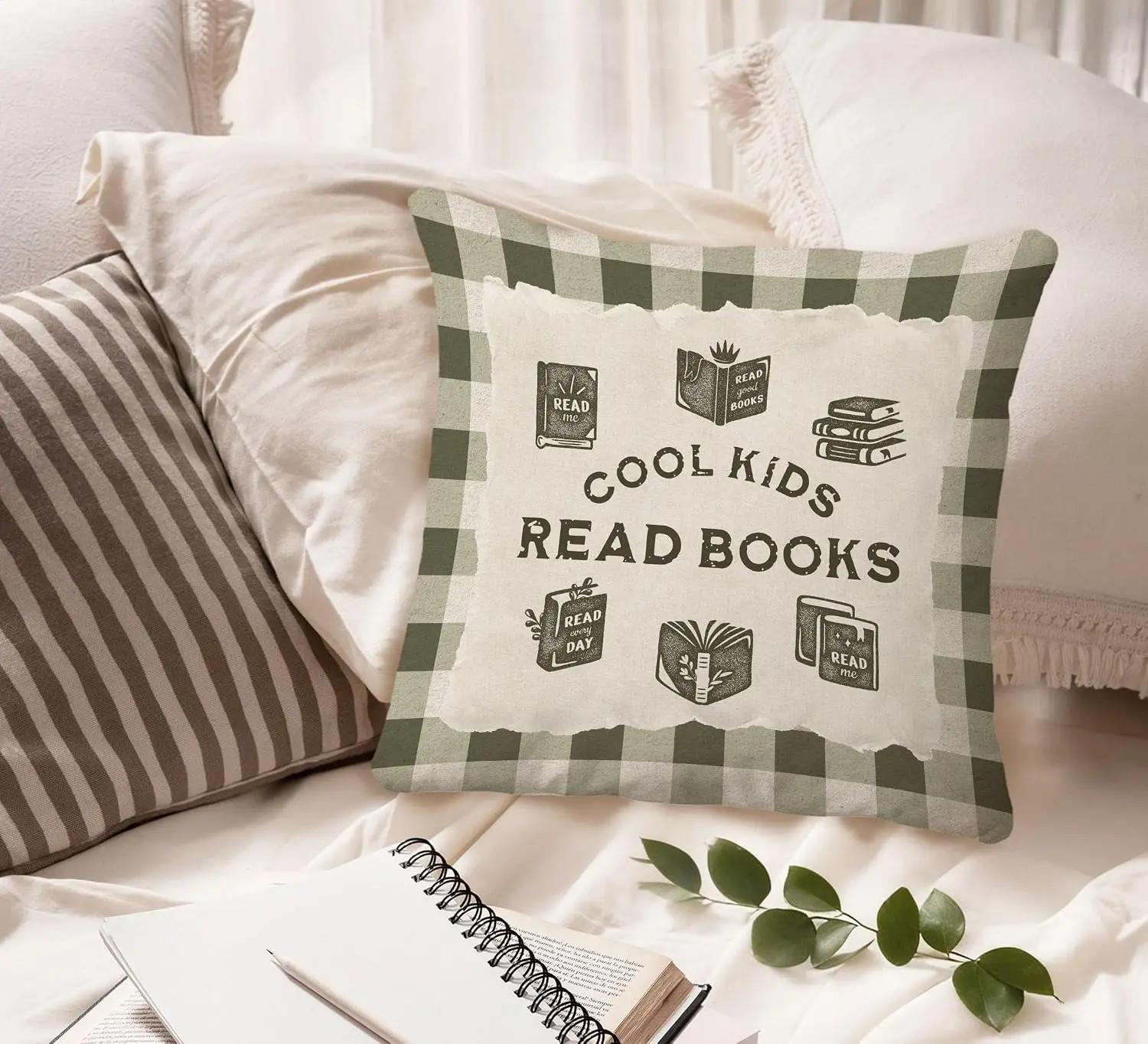 Cozy Book Lover Pillowcase Throw Cushion Cover for Nursery Kids Reading Room Decor Literary Gift Theme Art 45x45cm