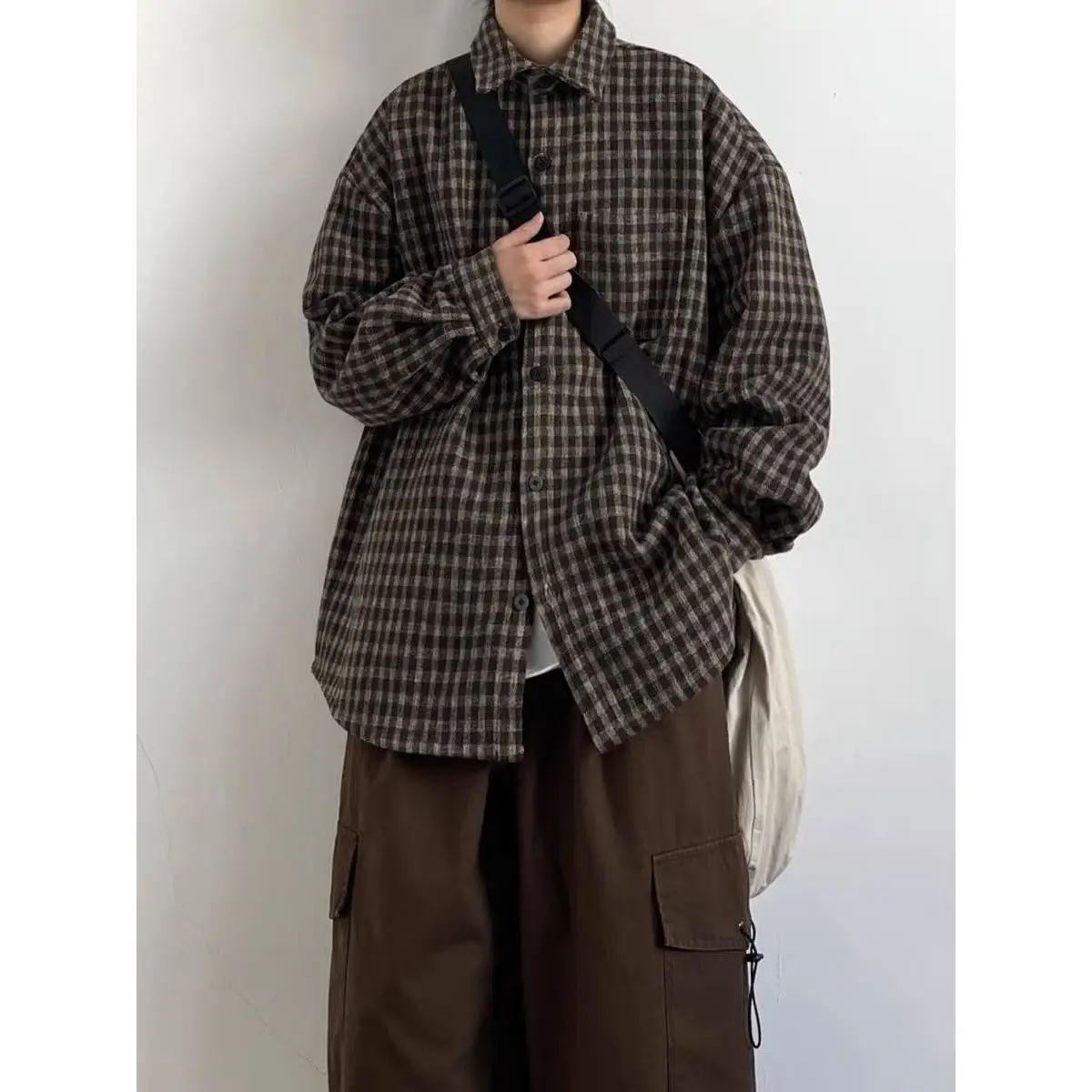 

Men's Plaid Long Sve irt Jaet Loose Fit Outerwear Vintage Sle Spring Autumn Winter Casual Faion Polyester Fiber