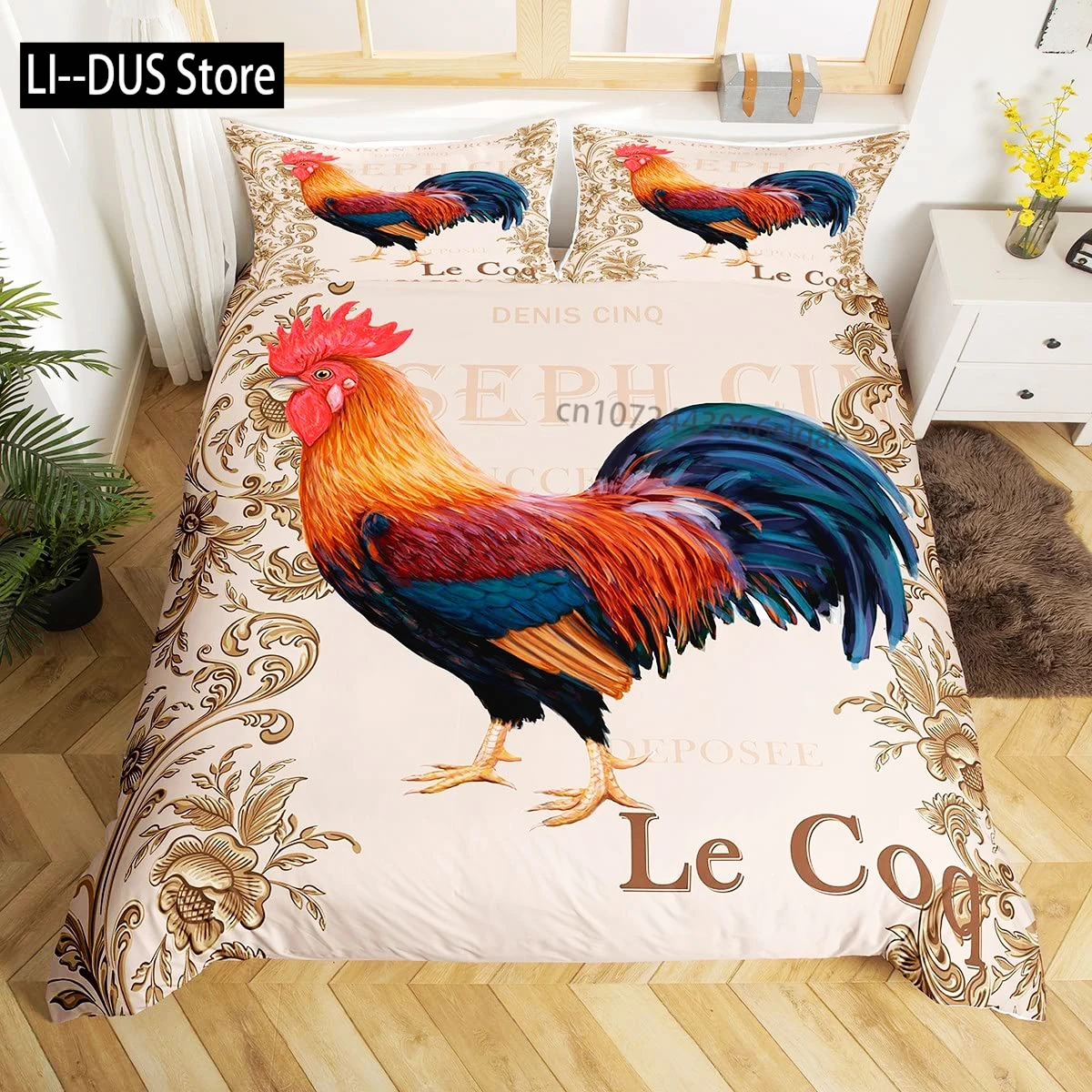 

Rooster Comforter Cover King Full Size for Boys Girls, Rustic Rooster Bedding Set Duvet Cover Vintage Bedding Collection 3Pcs