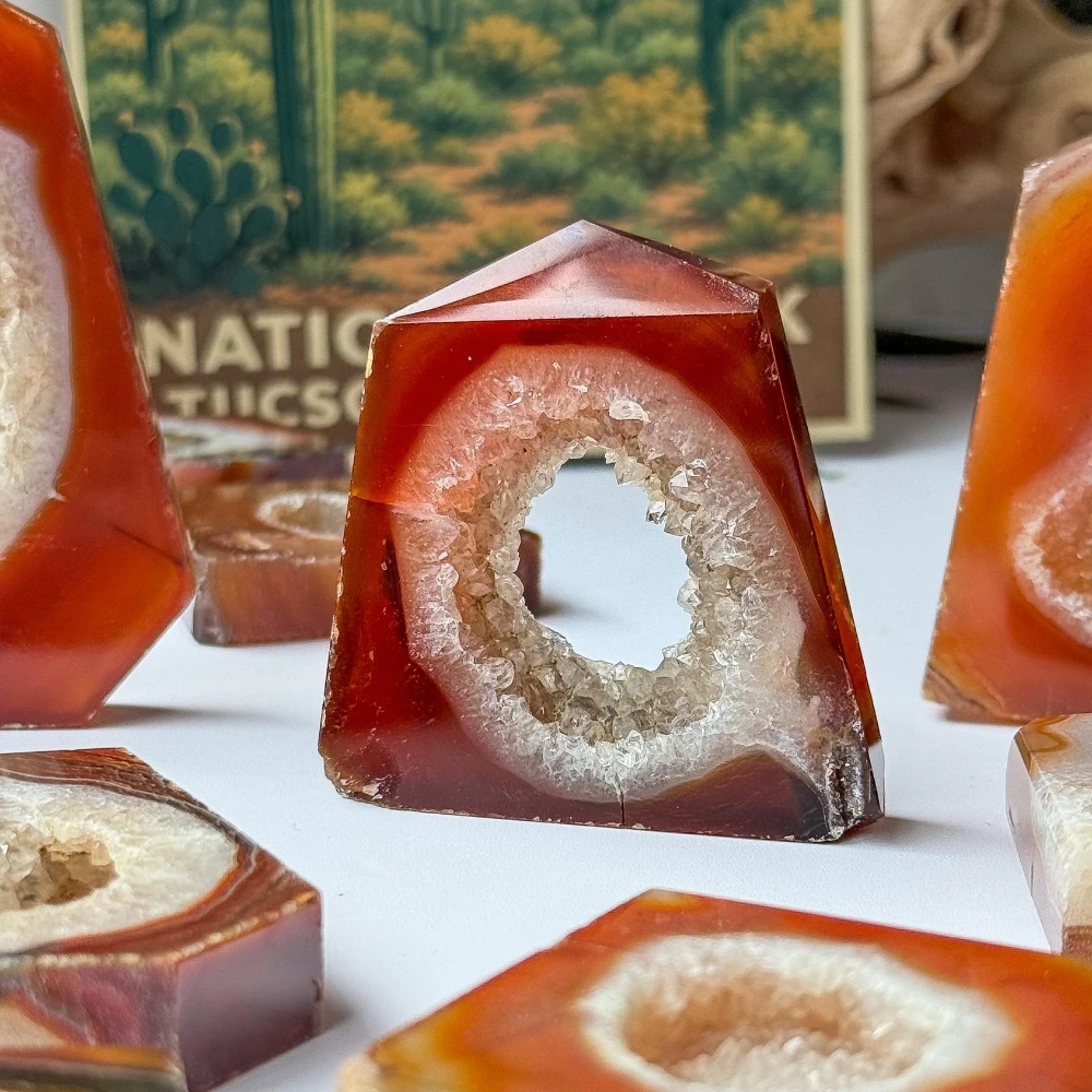 Natural Red Agate Geode Square Pillar Perfect for Ornament for Home Decor Perfect Gift Choice Christmas Party Decorations