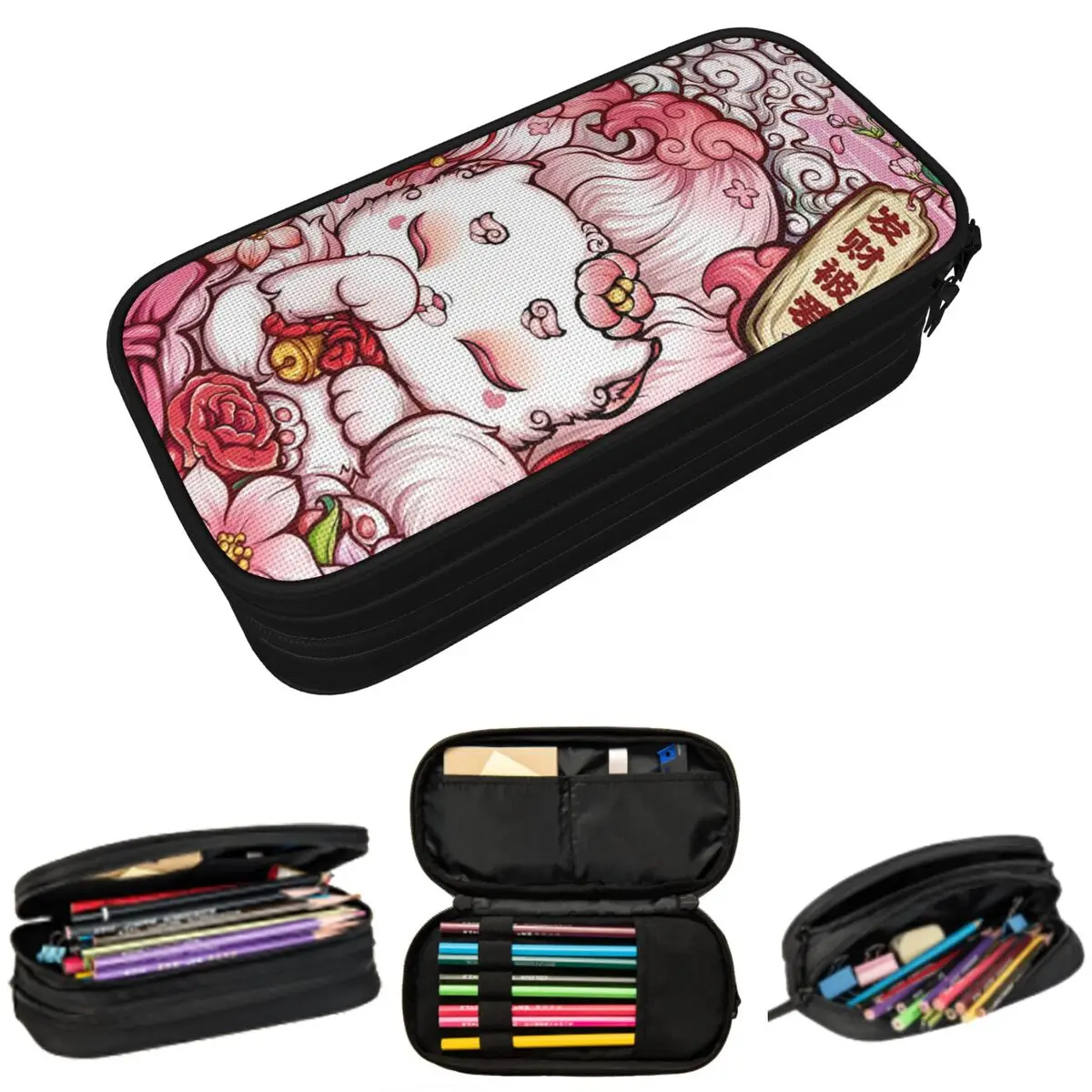 

Maneki Neko Lucky Cat Japanese Geisha Pencil Case for Boys Girls Gifts Pen Box Pencil Bag Stationery Supplies Pen Holder Bag