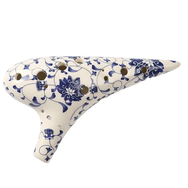 Ocarina 12-hole alto musical instrument seven-piece set, professional beginner porcelain, Chinese style blue and white handmade