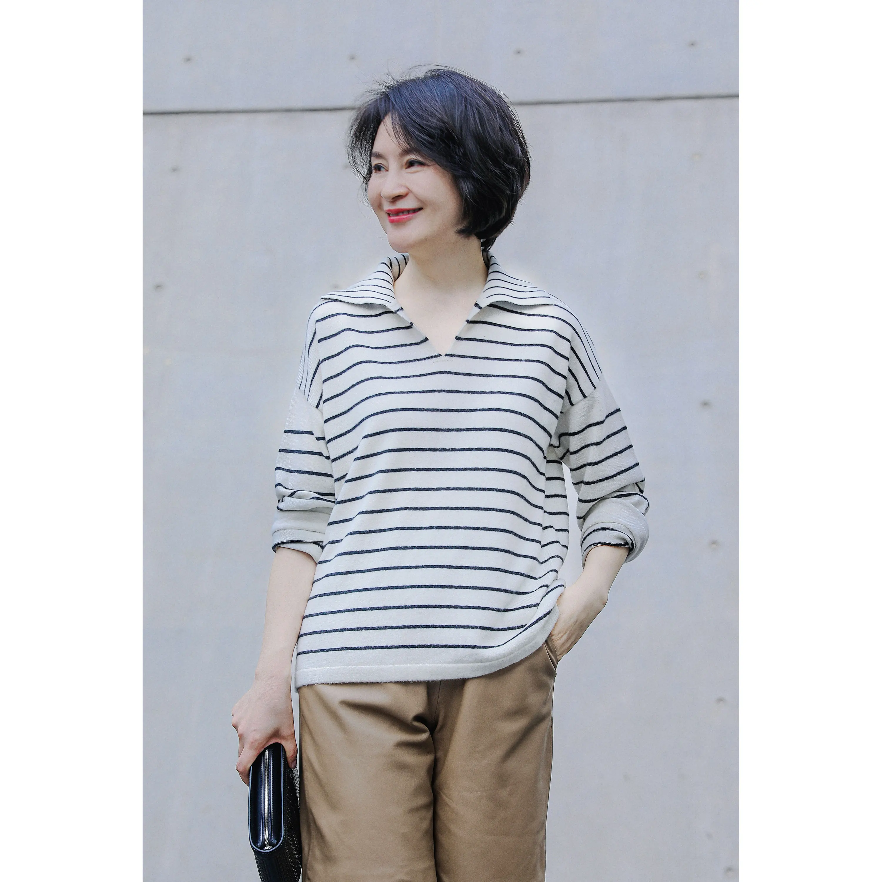 

Женский вязаный свитер BaHaMa KonCenNi 00 Camere с двойной полоской, осенне-зимний, с длинным рукавом, круглым вырезом, в полоску