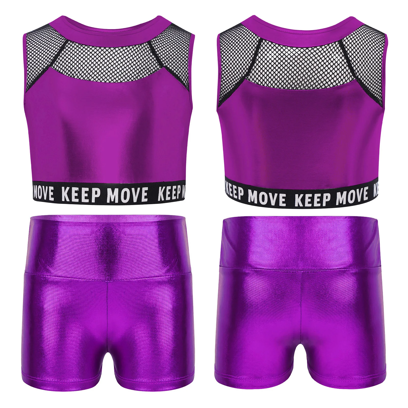 어린이 소녀 전문 재즈 댄스 조끼와 반짝이는 반바지 세트, 공연 및 훈련 세션을 위한 속이 빈 디테일 포함