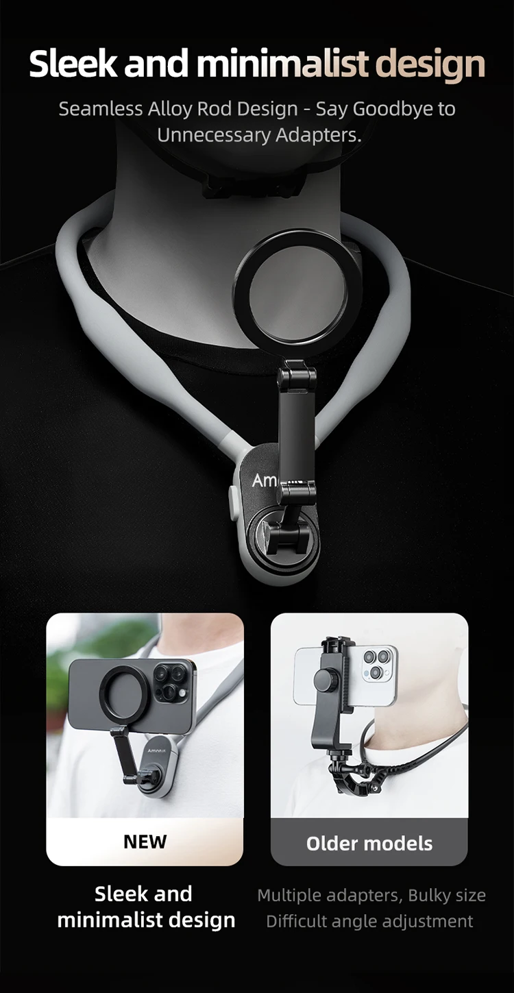 Amorus Silicone Magnetic Neck Mount Quick Release Hold for IPhone 15 14 13 12 SAMSUNG HUAWEI XIAOMI Vlog Selfie Mount Accessory