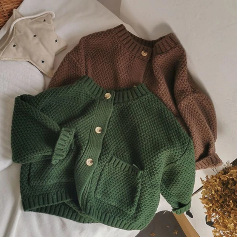 

Boys Woolen Sweater Crochet Cotton Windbreak 2023 Buttons Plus Thicken Autumn Winter Outwear Cardigan Warm Children's Clothing