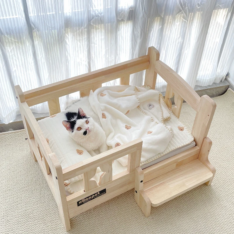 Pet bed cat solid wood small bed small and medium-sized special ground-off four-season wood