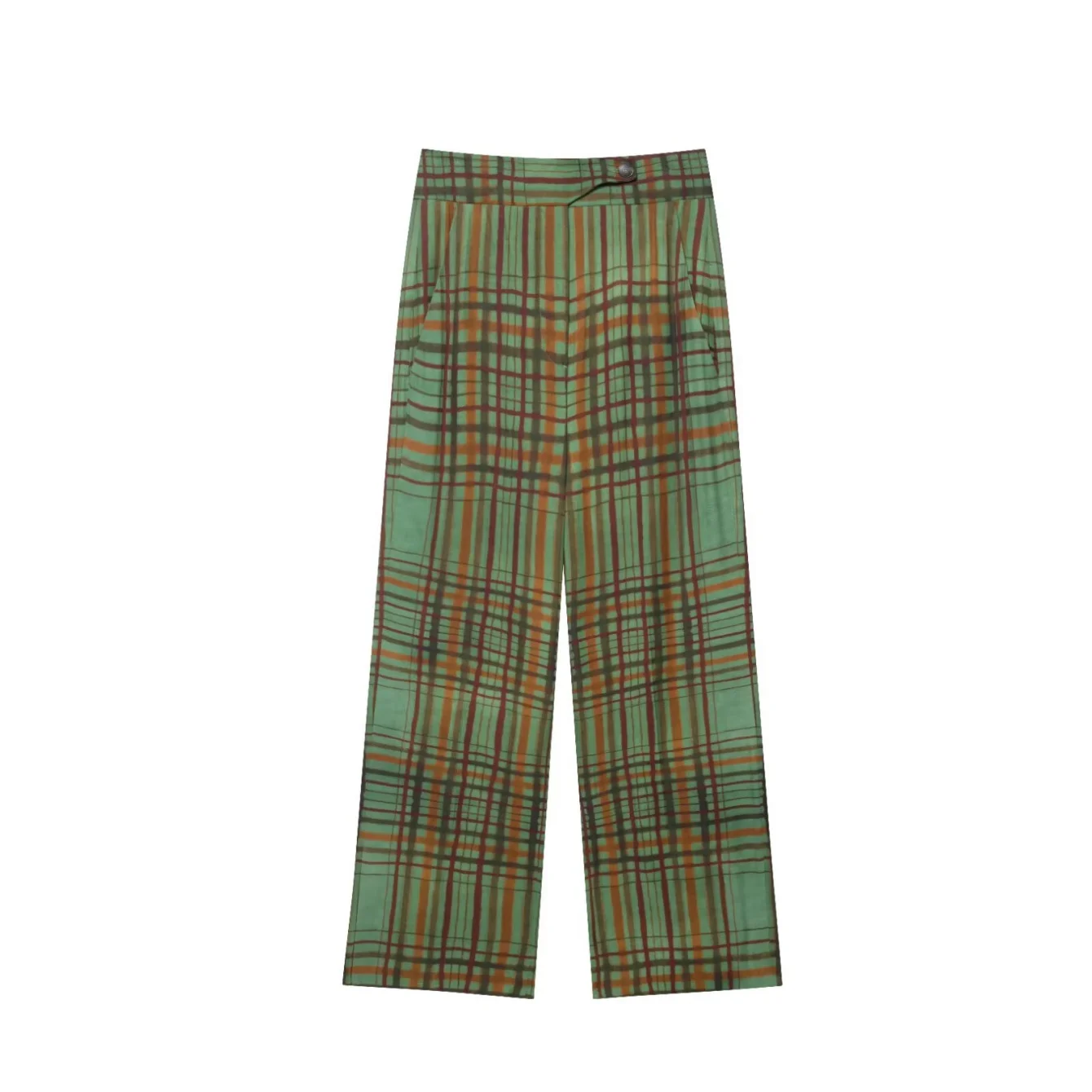 2025 Autunno delle nuove donne verdi moda casual semplice plaid colletto del vestito a maniche lunghe giacca + pantaloni a gamba larga Set