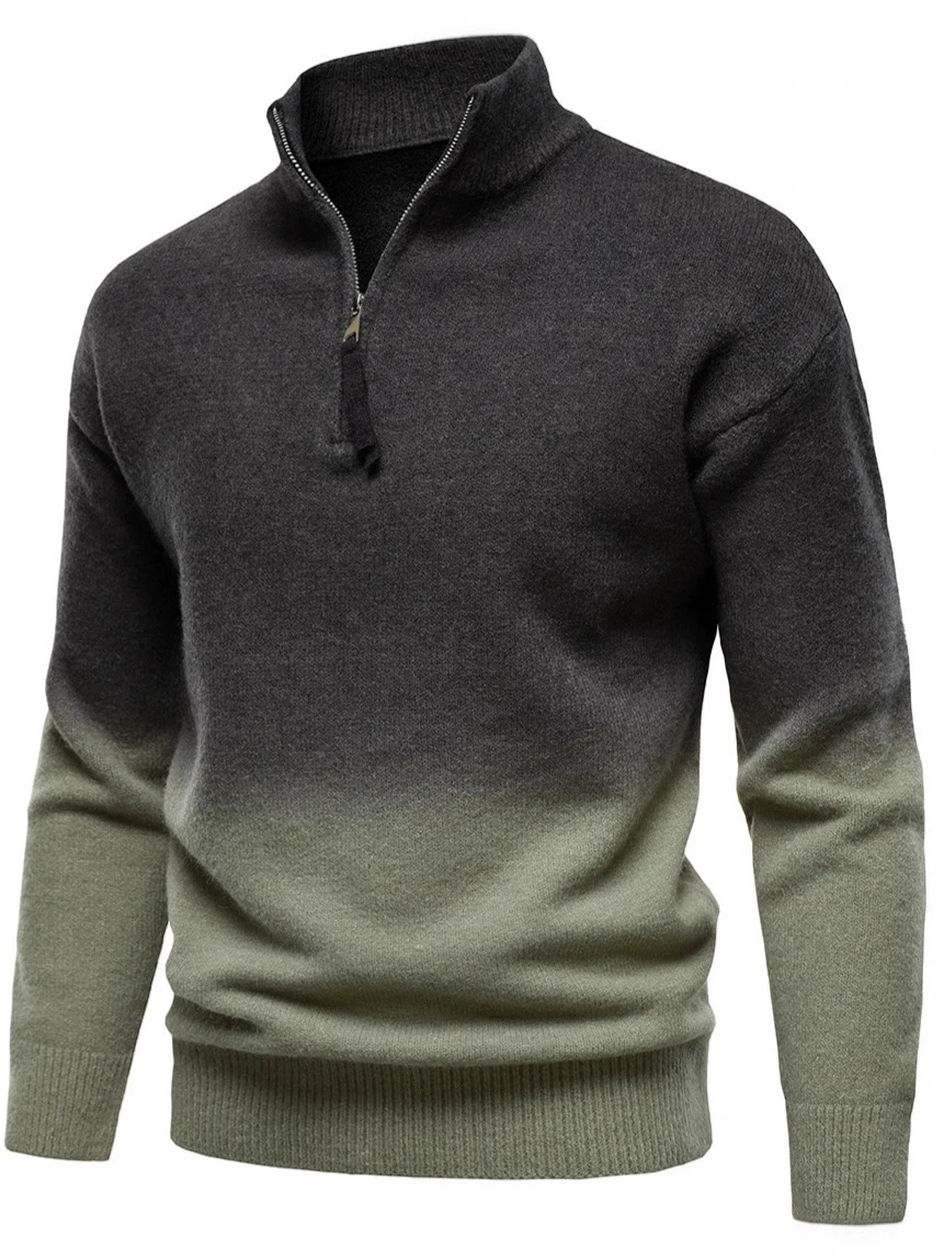 Autunno e inverno moda nuovo articolo sfumatura di colore mezza cerniera colletto rialzato moda classica maglione da uomo maglione lavorato a maglia da uomo
