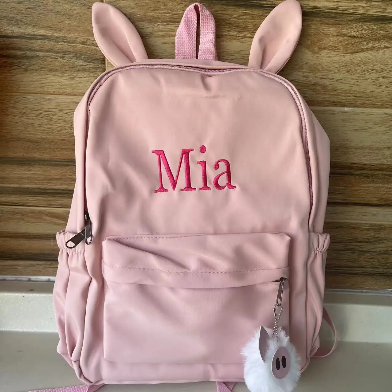 

Personalised Name Rabbit Ear Solid color Backpack Fashionable Student Travel Backpack Custom Minimalist Large Capacity Backpack