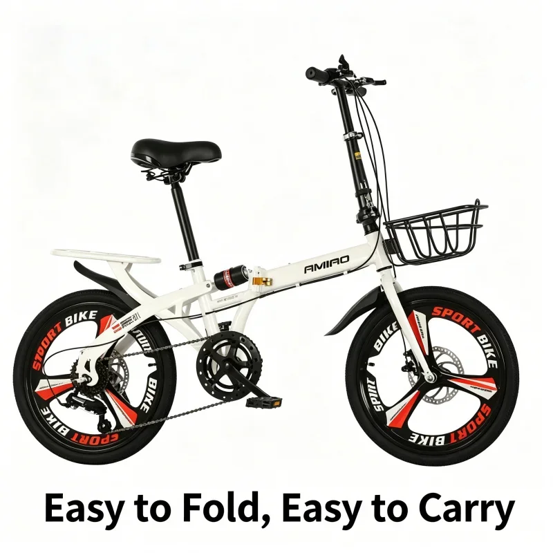 

Ultra-Light White 20 Inch Folding Bicycle Rear Seat Frame Integrated Wheel Variable Speed Adult Men Women Student Portable Bike