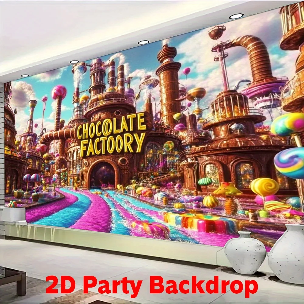 One 2D photo booth accessory, an amusing chocolate factory party backdrop banner -XY