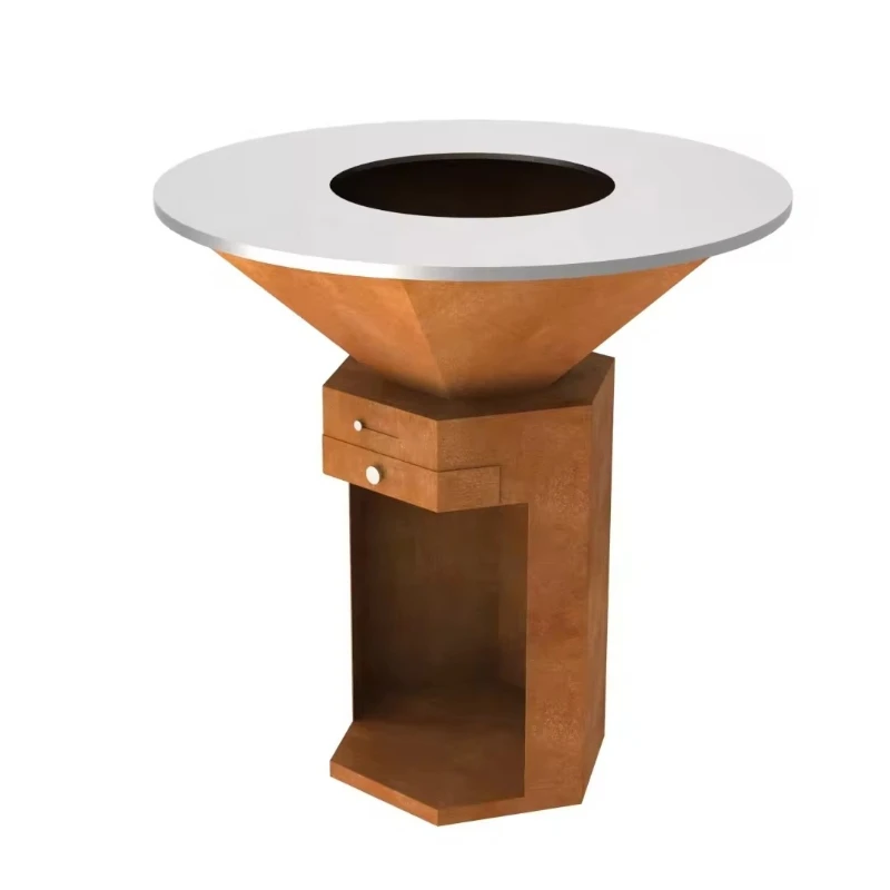 

Heavy Duty Corten Metal Barbecue Outdoor Metal Fire Bowl with Grill Ring