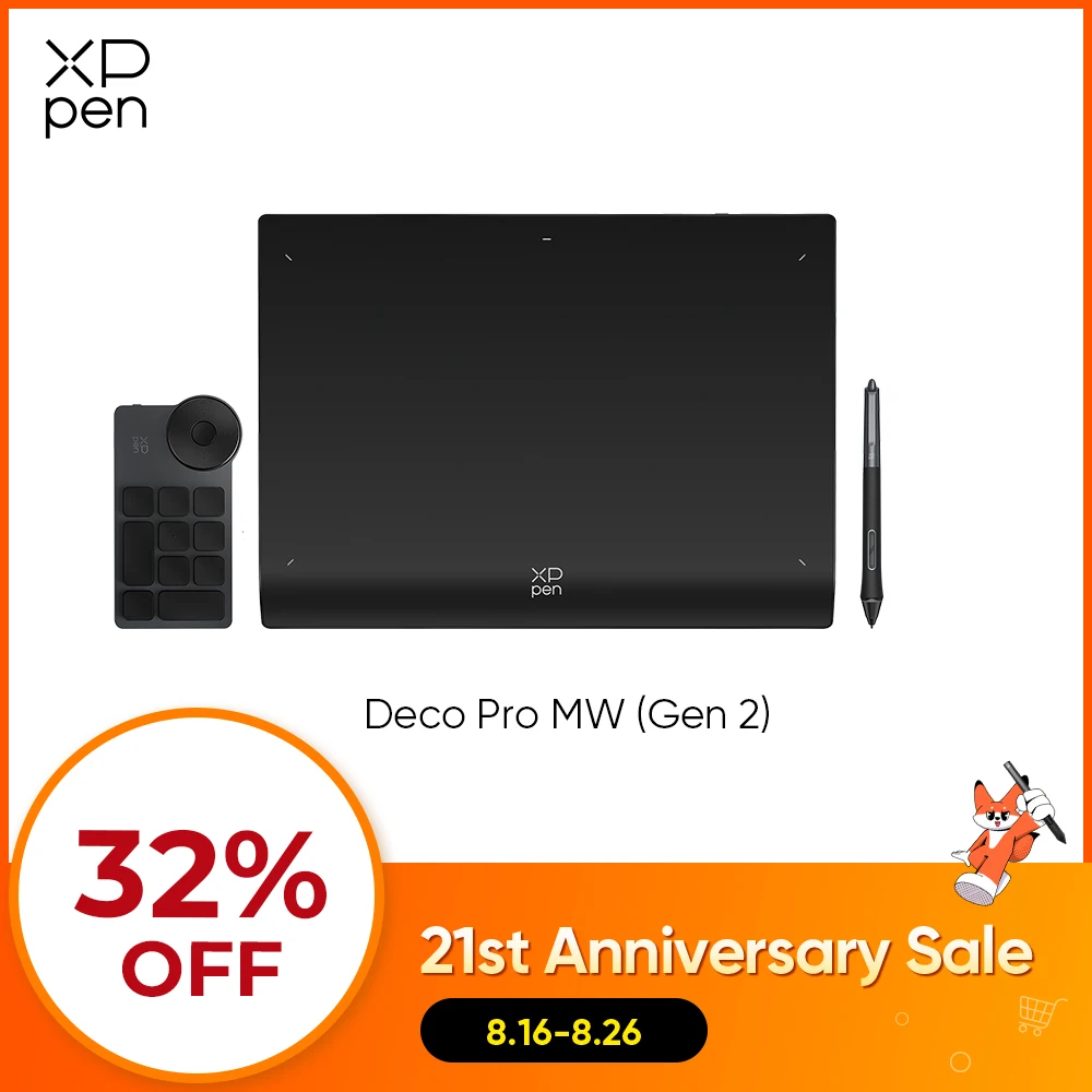 XPPen Deco Pro MW (Gen 2) Tablet Gráfico de 9*6 Polegadas com 16384 Níveis de Pressão e Bluetooth 5.0 para Windows, Mac e Android