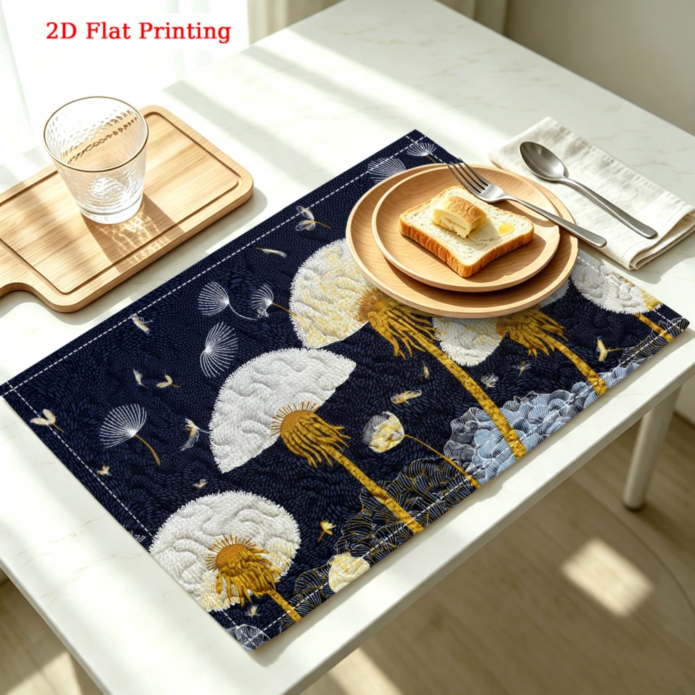 White Dandelions On Dark Blue Background Kitchen Placemat Coaster Linen Pad Dish Coffee Cup Table Mat 30x40cm Home Decor
