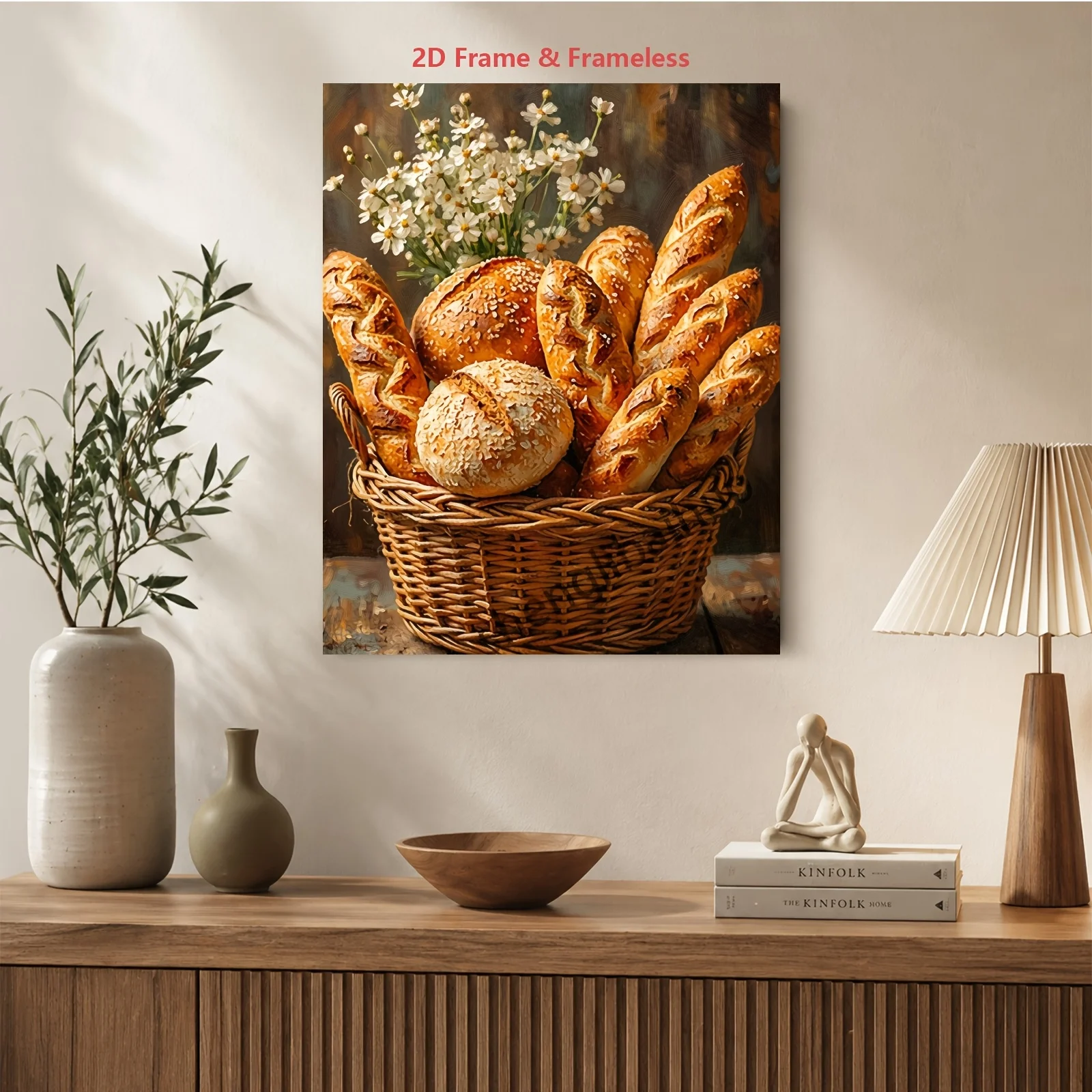 Professional Art Use, 2D Flat 1pc Frameless Adult Beginner's Paint by Numbers Kit, Bread Basket with Small White Daisies Digital