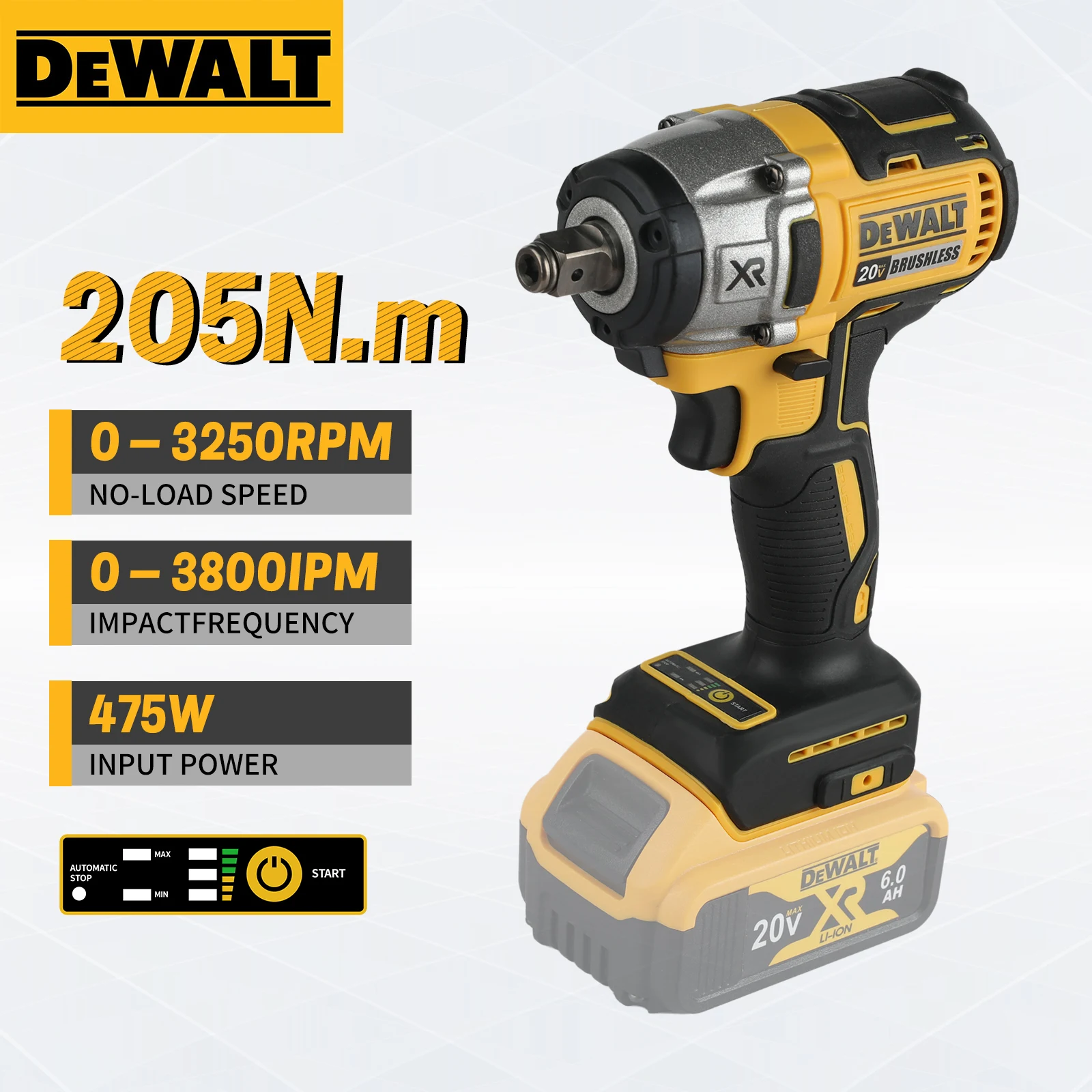 

Brushless Impact Wrench High Torque Cordless Power Tool Suitable for Auto Repair/Construction Compatible,For DEWALT 20V Battery
