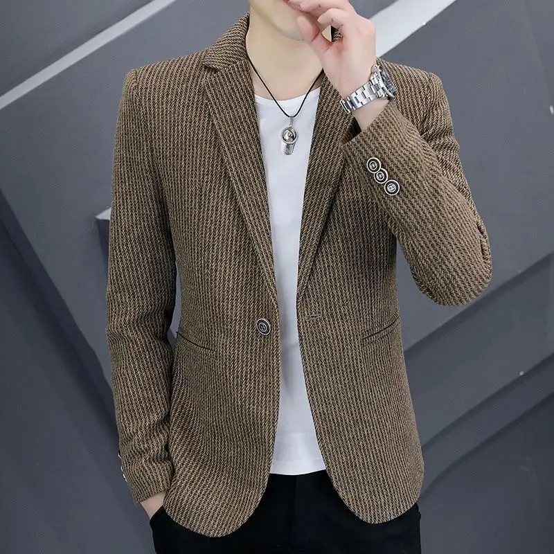 

4-A107 Men's Suit Korean Slim-fit Single-piece Top Business Casual Jacket Men' Fashionable Handsome Solid Color Small Suit