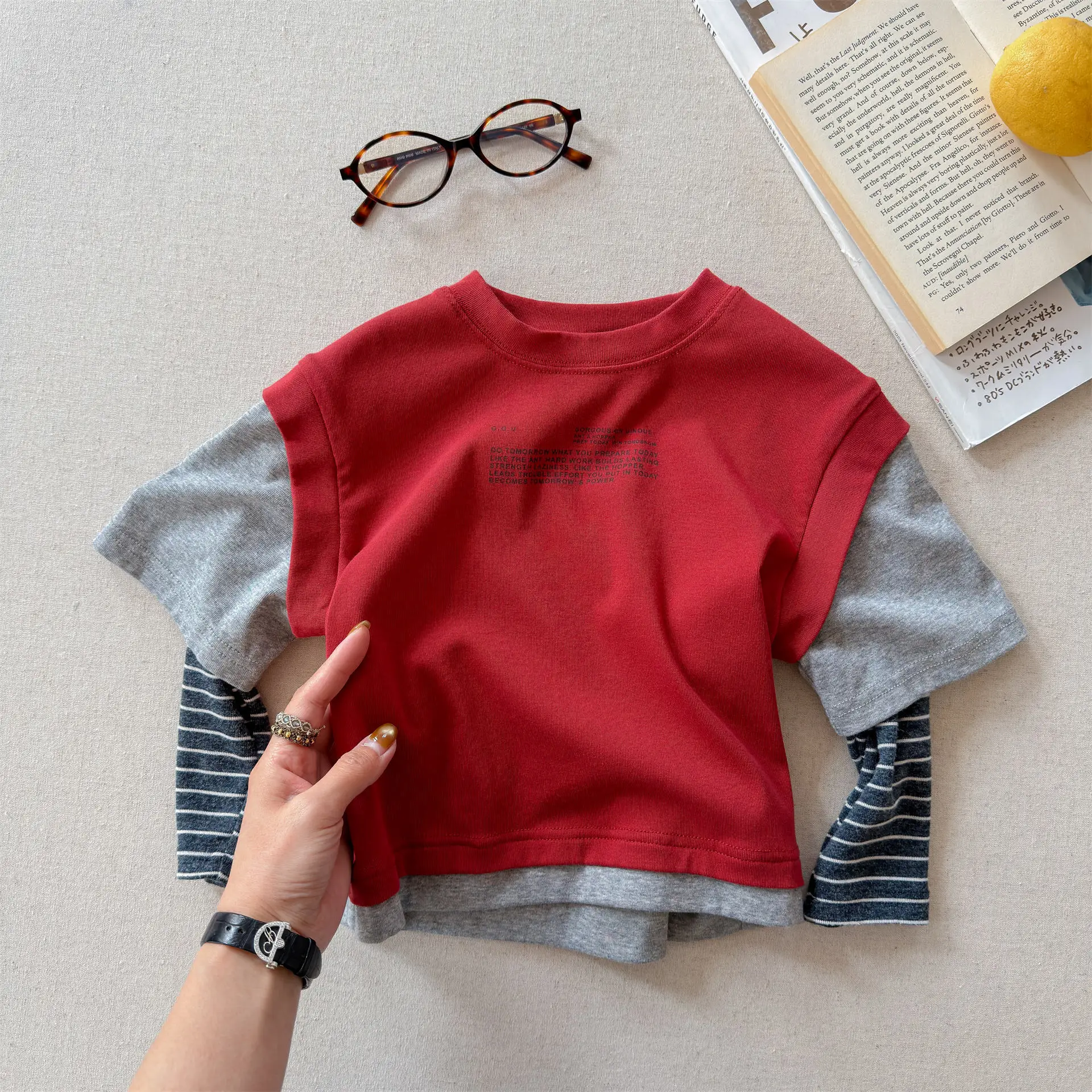 Spring Autumn Girls Fake Two‑Piece Sweatshirt Children Long Sleeve T‑Shirt Undershirt Kids Casual Layering Tops For Little Girls
