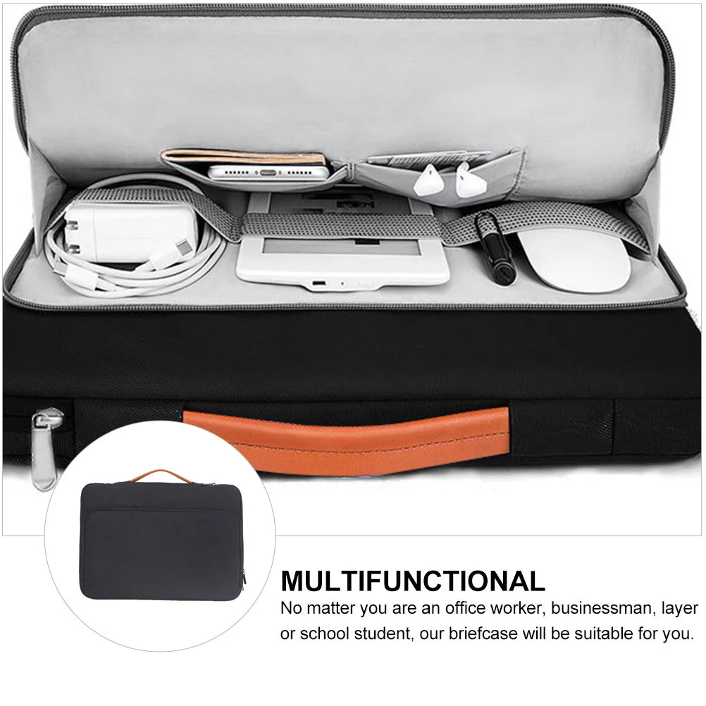 1 قطعة حقيبة كمبيوتر محمول للأعمال مقاوم للماء حقيبة حمل خفيفة الوزن للكمبيوتر المحمول حقيبة مستندات سوداء محمولة باليد