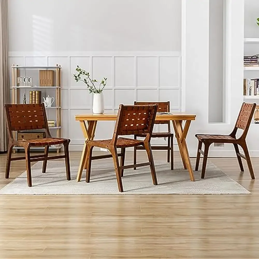 Modern Kitchen Chairs Set of 6 Dining Room Chairs PU Leather Wood Frame Side Chair Farmhouse Comfy Seat Stable Durable