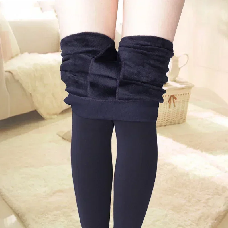 Collants doublés de velours pour femmes, collants thermiques, culotte d'hiver, peau polaire, bas à effet noir, chaussettes thermiques