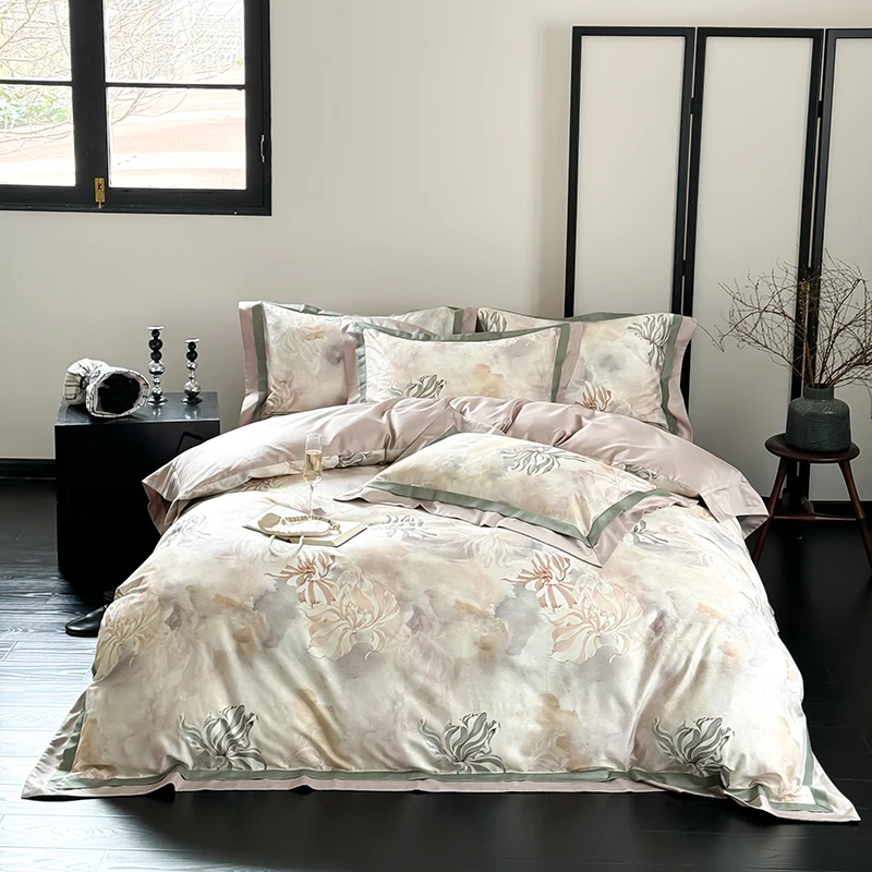 

Роскошный комплект постельного белья из египетского хлопка с цветочным принтом, пододеяльник, льняная простыня, наволочки, домашний текстиль