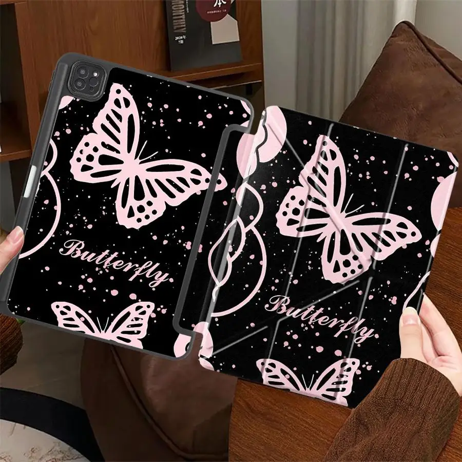 

Pink Butterfly Tablet Case For iPad Pro 11th 10th 9th 8th 7th 12.9inch Mini 6 7 Air 4 5 M3 M2 M4 11inch Pro 2025 Holder Cover