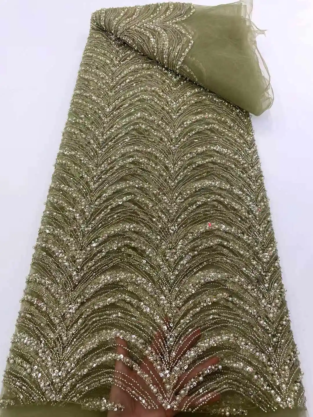 فاخر الراقية مطرز النسيج الثقيلة الخرز التطريز الأزياء الفرنسية تول شبكة نسيج الدانتيل لحفل الزفاف 5 ياردة حفل زفاف