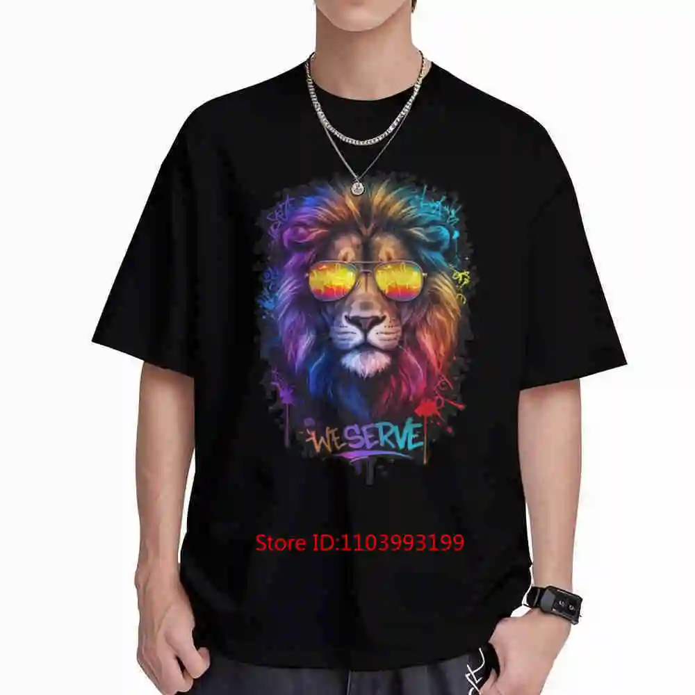 We Serve Graffiti Lion Lions Club Short Sleeve Tee 100% Cotton T-Shirt