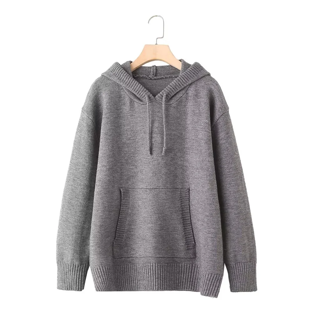 

New autumn and winter women's fashion versatile loose knitted hooded long sleeved sweater knitted sweater