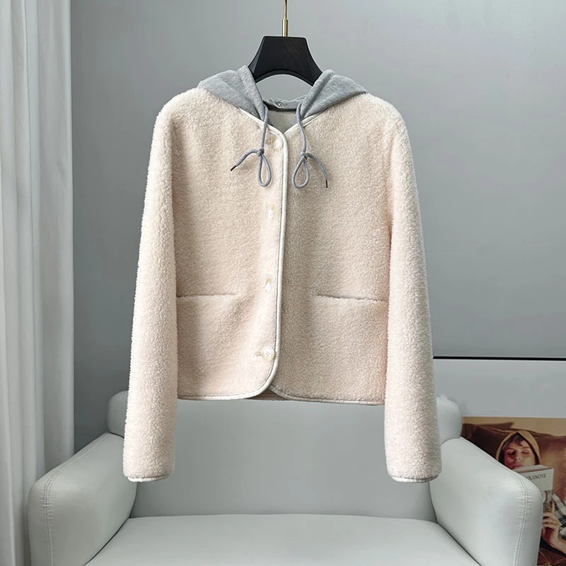 

PUDI New Fashion Design Real Wool Fur Coat With Removable Hood Winter Warm Women Jacket CT329