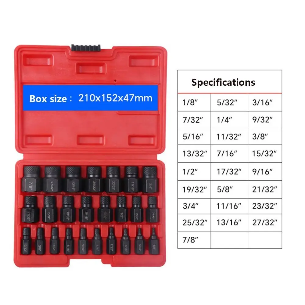 Set di estrattori per viti a doppia testa da 25 pezzi Set di estrattori per bulloni multi-spline Easy Out Set di estrattori per viti rotte danneggiate a testa esagonale