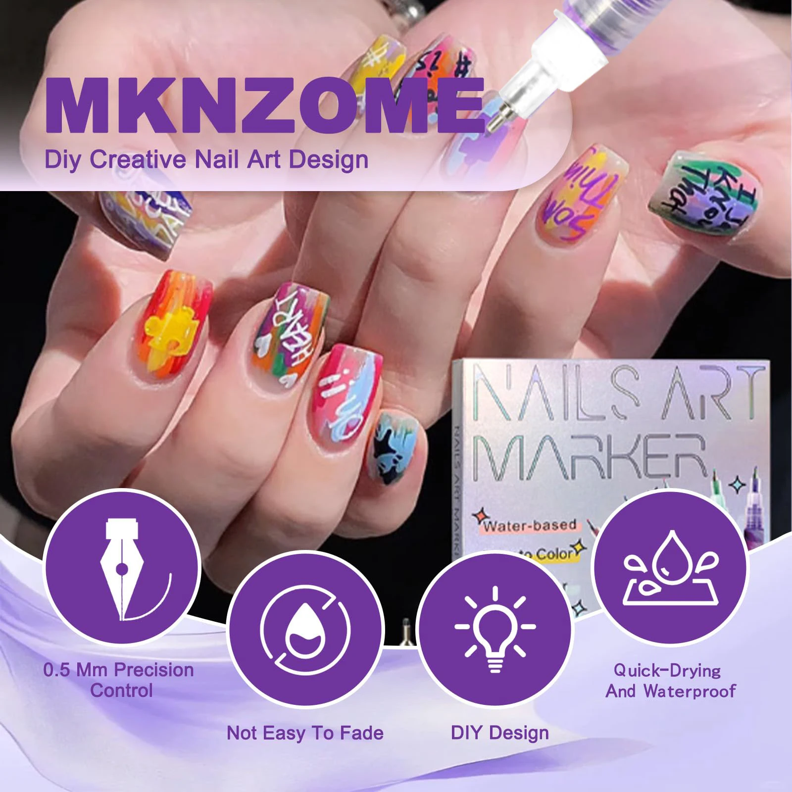 12-teiliges Nail-Art-Stift-Set 0,5MM Ultra-Feiner Liner Acryl-Nagellack-Set Wasserfest Schnelltrocknend für Maniküre Zeichnen Malen – Detail 4