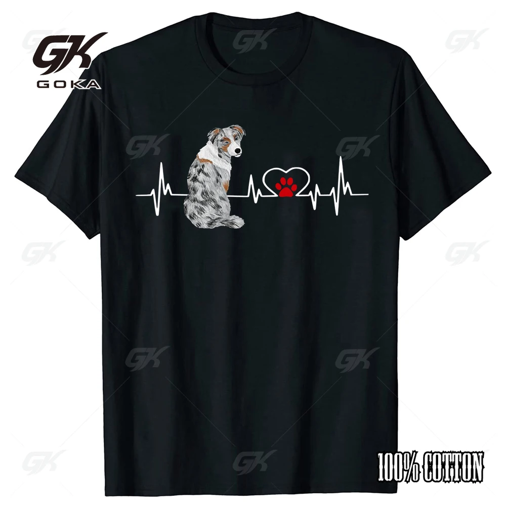 Футболки с изображением овчарки Heartbeat Heart Line, уличная одежда с короткими рукавами, повседневная футболка с подарками на день рождения, мужская одежда
