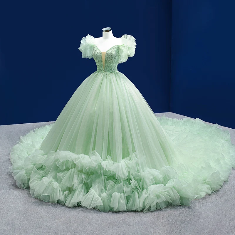 Vert Chérie Robes De Quinceanera Robe De Bal Lacets Doux 16 Robes Robes De 15 Ans Tulle Robes De Soirée Q2228