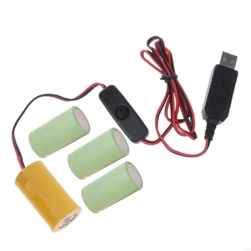 Universal USB 5V2A to 1.5-6V1A LR20 D Battery Elimination Line Power Cord with Switches for Bathroom Scales/Flashlights