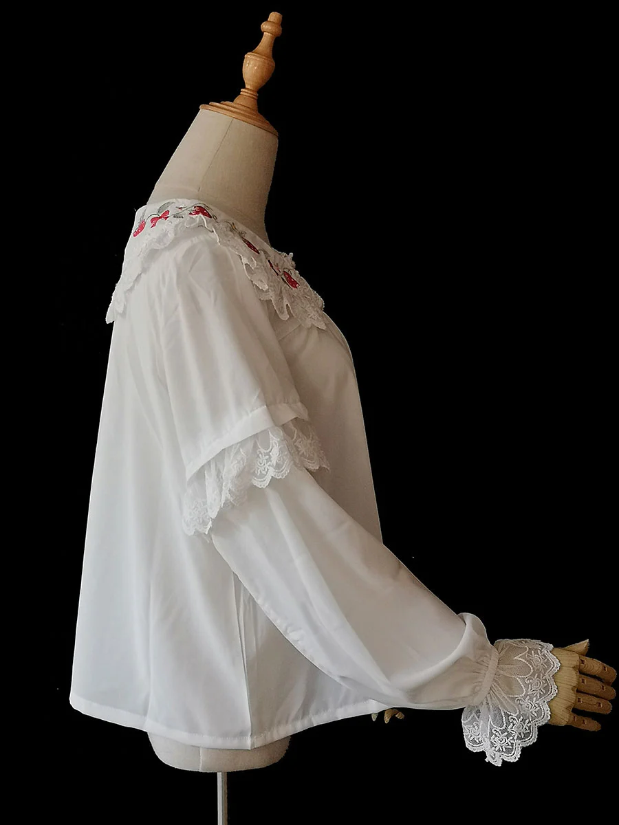 Elegant Sweet Lace Stitching Embroidery Doll Collar Long Sleeve Loose Versatile Lolita White Inner Shirt Top Blouse Women Autumn