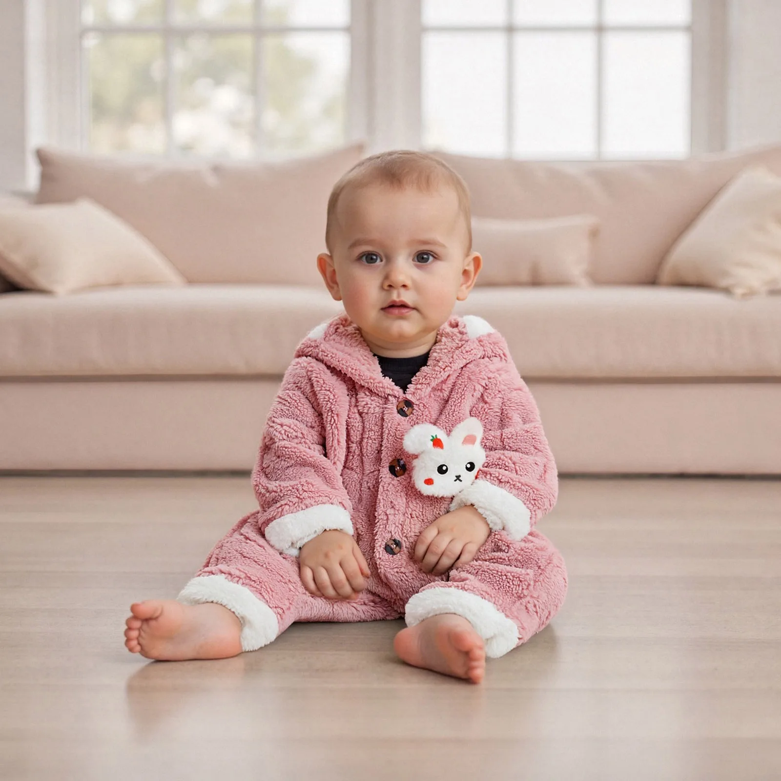 Pudcoco طفل الشتاء أفخم هود رومبير لطيف الأرنب كم طويل زمم كامل طول ارتداءها سنوسويت 0-12 متر