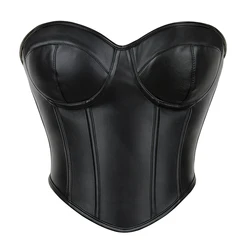 Black Strapless Padded Bra Shapewear Underwear Women's Intimate Clothing Leather Bustier Crop Top