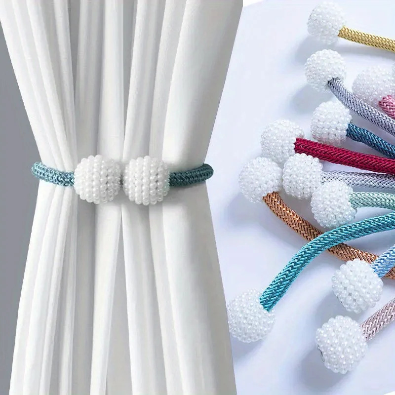 2pcs Curtain Tiebacks Magnetic Pearl Curtain Clip Curtain Holders Tieback Buckle Clips Hanging Ball Buckle Curtain Accessories