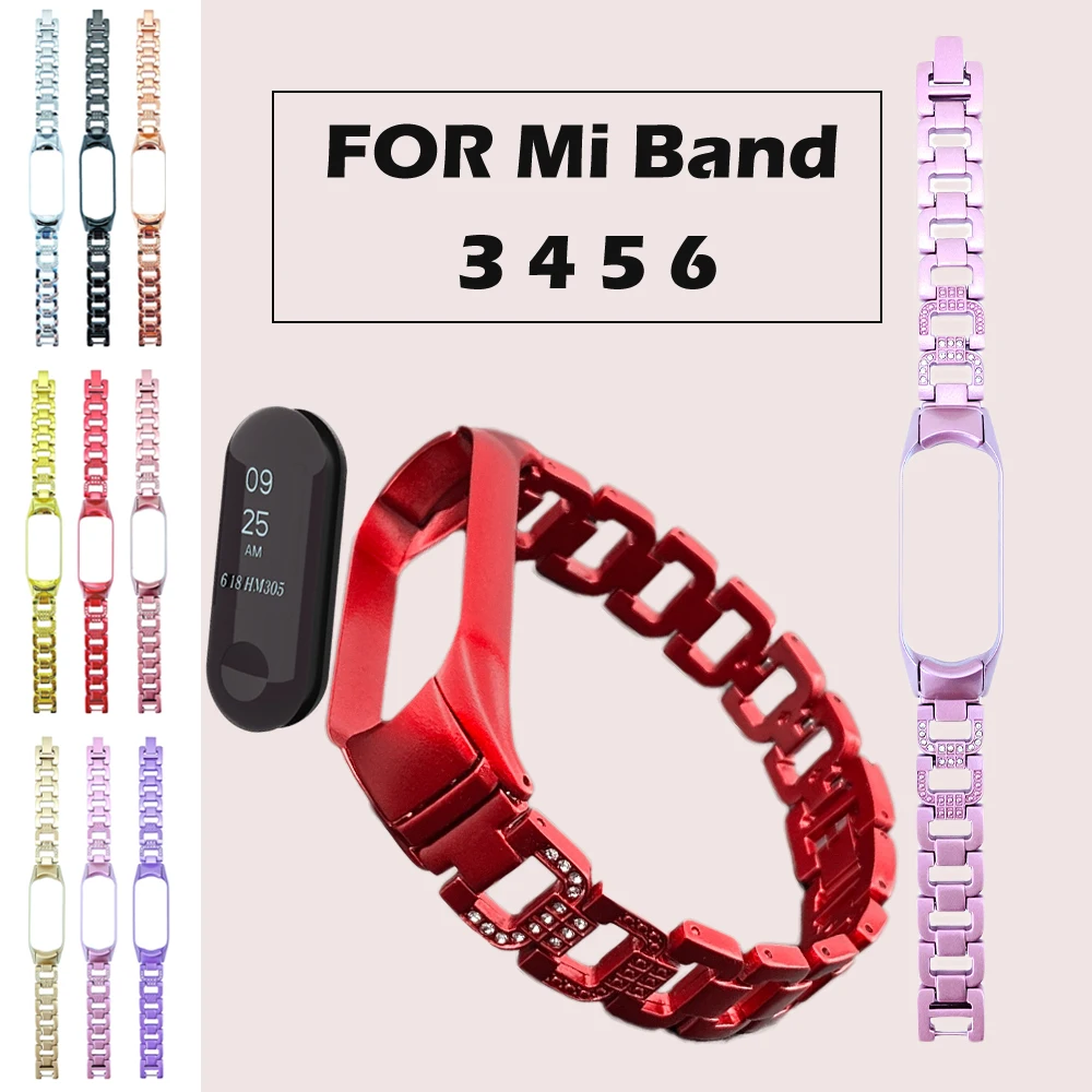 

SinHGeY For Xiaomi Mi Band 5 / 6 Strap Mi Band 3 4 Metal Diamond Strap Zinc Alloy Replacement Wristband