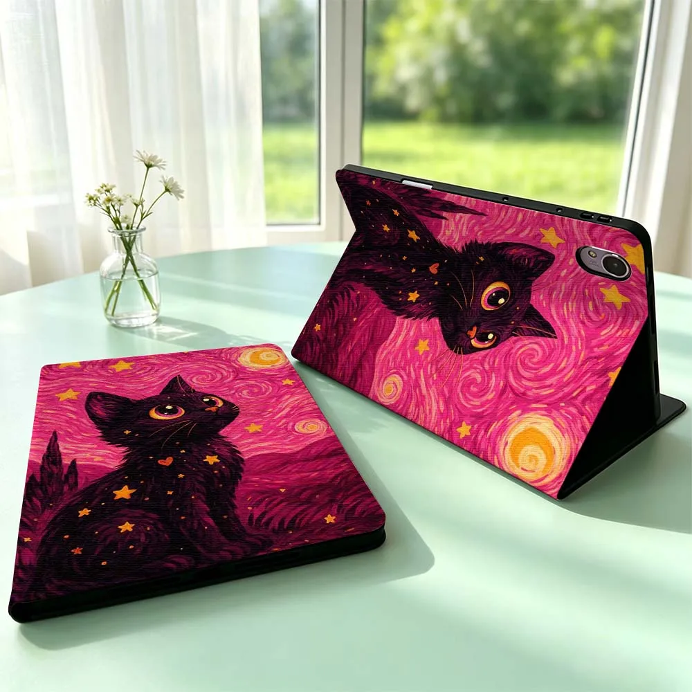 Black Cat Starry Sky For Huawei MediaPad MatePad Honor Pro V6 9 V8 X9 X 10 13.3 12.3 11 11.5 Inch Tablet Case Pen Tray
