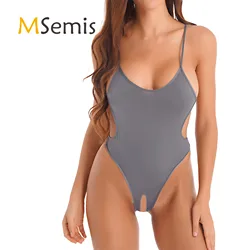 Womens Ladies Lingerie One-piece Swimsuit Open Crotch Monokini Swimwear Strappy Backless Crotchless Bodysuit