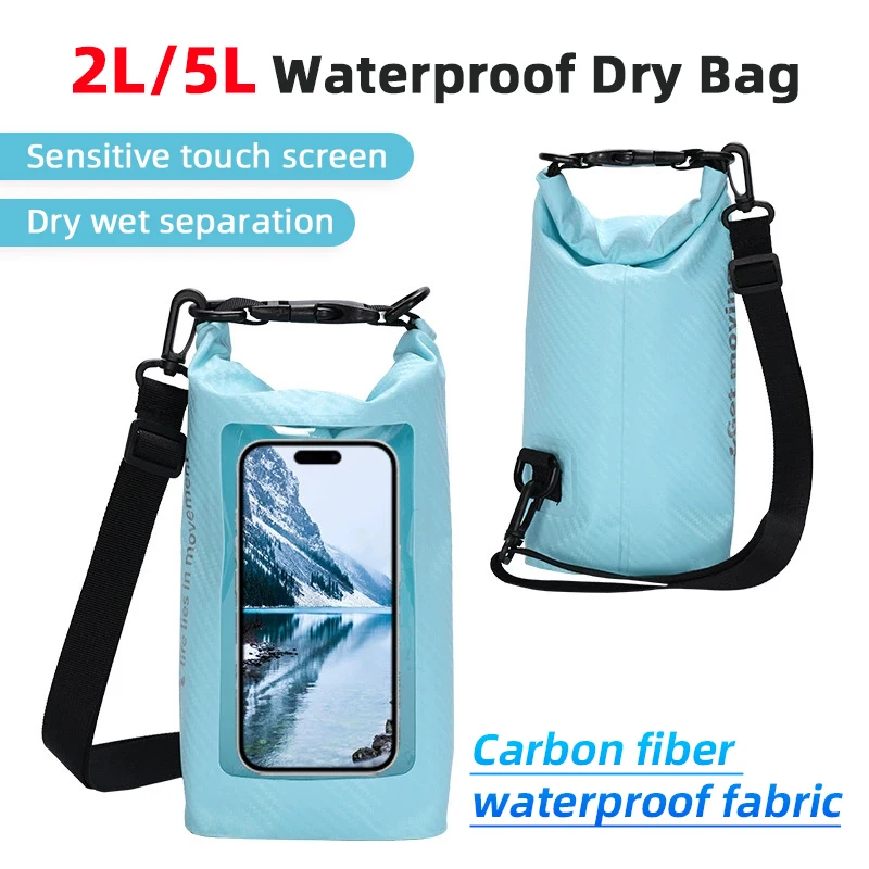 2/5L Waterproof Dry Bag Pack Sack,Dry-wet Separation Outdoor Waterproof Storage Bag for Swimming Rafting Kayaking River Trekking