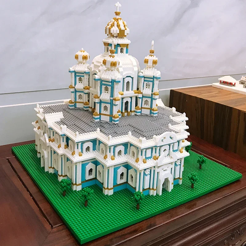 Lezi 8042 architektura świata Smolny klasztor katedra kościół Model Mini diamentowe klocki cegły zabawki do budowania dla dzieci bez pudełka