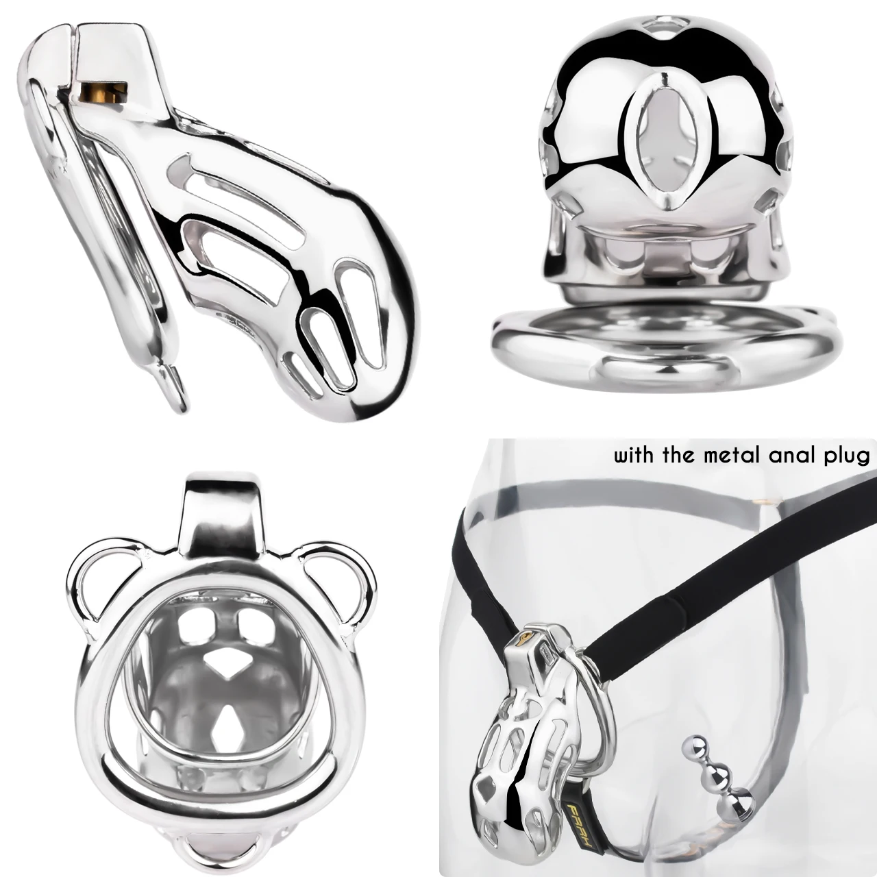 FRRK-L184 قفص العفة للذكور الكبير من كوبا مع حزام قضيب جلدي معدني مطرز بمقبس شرجي كم القضيب منتجات جنسية مثيرة للبالغين