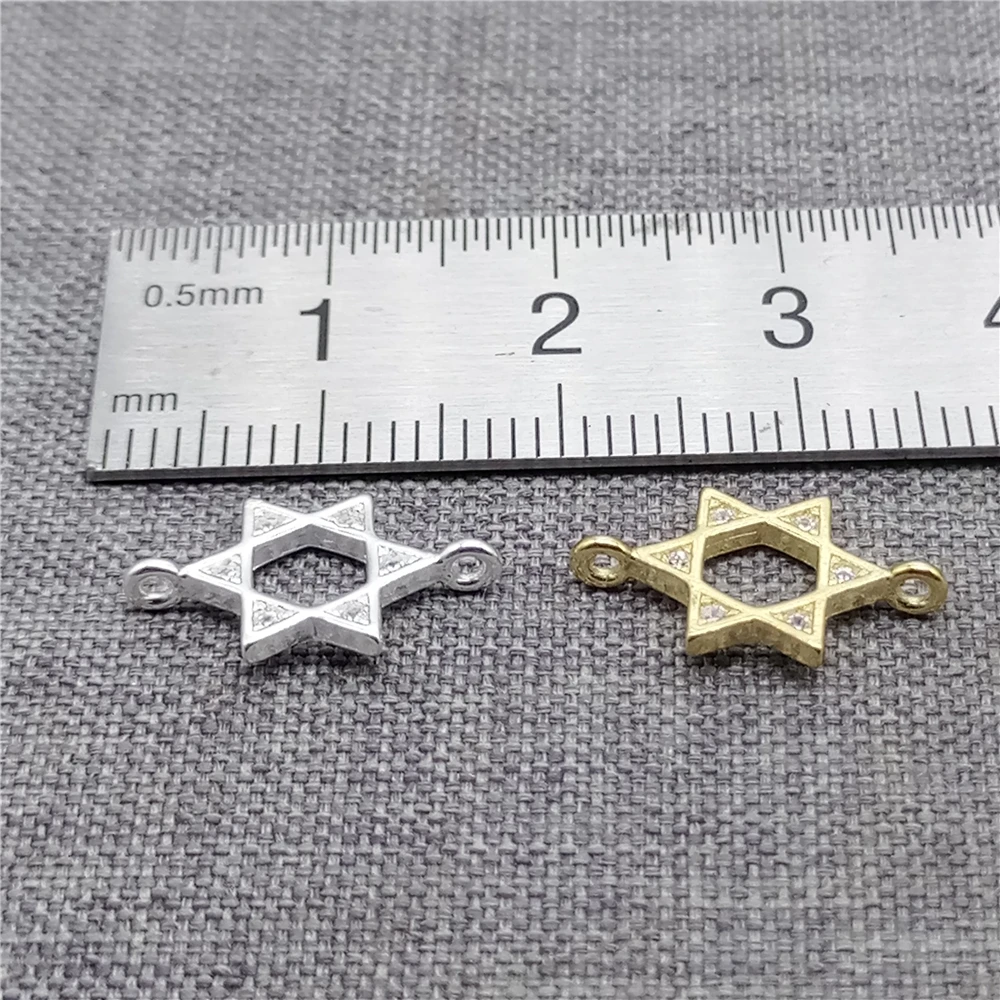 4pcs of 925 Sterling Silver Star of David Connector Charms w/ CZ for Bracelet Necklace